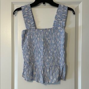 LC Lauren Conrad Smocked Square-Neck Tank Top in Light Blue Floral